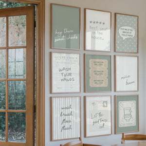 Sage Green Bathroom Wall Art Set of 6, Powder Room Prints, Funny Toilet Poster for Bathroom Decor, Digital Download