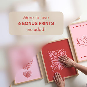 Retro Valentine Wall Art Set of 15, Love Posters for Valentines Decor, Digital Download