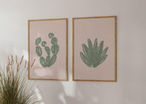 Abstract Pink Cactus Set of 3 Prints, Boho Western Wall Art, Hand Drawn Desert Poster for Modern Southwestern Decor, Digital Download