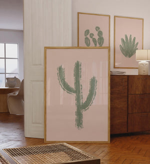 Abstract Pink Cactus Set of 3 Prints, Boho Western Wall Art, Hand Drawn Desert Poster for Modern Southwestern Decor, Digital Download