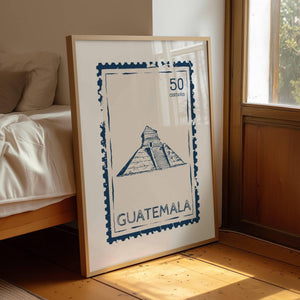 Guatemala Stamp Print, Retro Travel Wall Art, Mayan Ruins Poster for Gallery Wall Decor, Digital Download