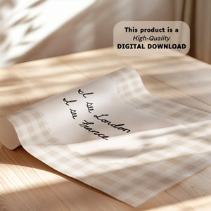 I See London I See France Print, Hand Drawn Gingham Poster for Funny Bathroom Wall Art, Digital Download