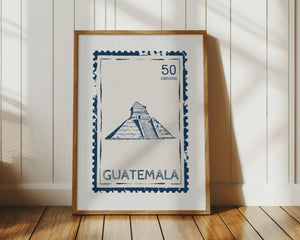 Guatemala Stamp Print, Retro Travel Wall Art, Mayan Ruins Poster for Gallery Wall Decor, Digital Download