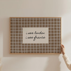 I See London I See France Print, Retro Gingham Poster for Funny Bathroom Wall Art, Digital Download