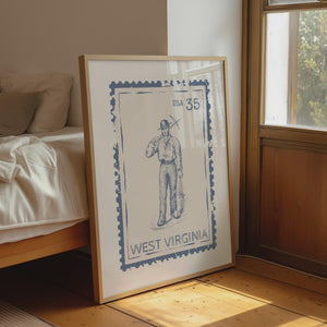 West Virginia Poster, State Stamp Print, Retro Travel Wall Art for Living Room Decor, Digital Download