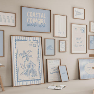 set of 15 blue coastal cowgirl prints for beachy dorm decor