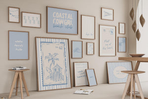 set of 15 blue coastal cowgirl prints for beachy dorm decor