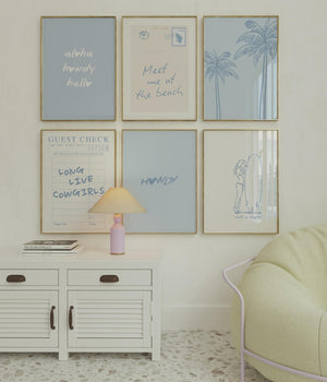 Blue Coastal Cowgirl Set of 15 Prints, Beachy Wall Art for Dorm Decor, Digital Download