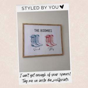 Personalized Roommate Cowgirl Boot Print for Custom Dorm Decor, Digital Download