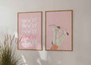 Preppy Cowgirl Set of 3 Prints, Girly Western Wall Art for Pink Dorm Decor, Digital Download