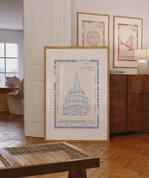 Washington D.C. Stamp Print, Travel Wall Art for Blue Dorm Decor, Digital Download