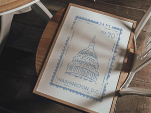 Washington D.C. Stamp Print, Travel Wall Art for Blue Dorm Decor, Digital Download