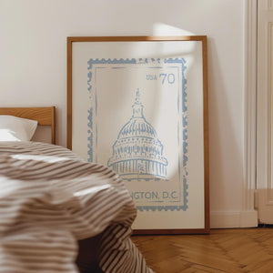 Washington D.C. Stamp Print, Travel Wall Art for Blue Dorm Decor, Digital Download