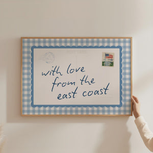 East Coast Gingham Postcard Print, Vintage Coastal Wall Art for Beach House Decor, Digital Download