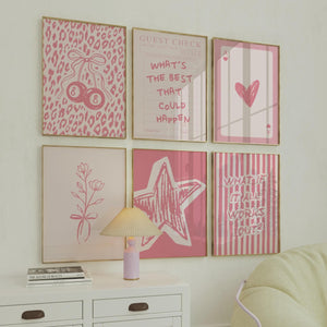 Pink Set of 6 Prints, Trendy Wall Art for Dorm Decor, Digital Download