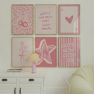 Pink Set of 6 Prints, Trendy Wall Art for Dorm Decor, Digital Download