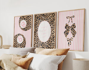 Pink Leopard Set of 3 Prints, Trendy Wall Art for Preppy Dorm Decor, Digital Download