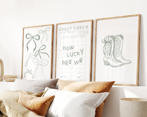 How lucky are we quote on guest check wall art Sage green