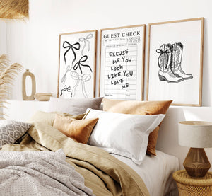 Excuse me you look like you love me quote on guest check poster with set of 3 black wall art 