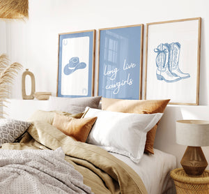 Long live cowgirls set of 3 blue western wall art