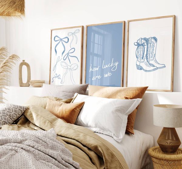 Trendy Blue Cowgirl Set of 15 Prints