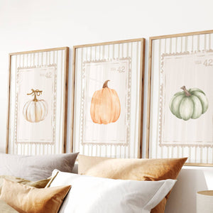 set of 3 watercolor pumpkin stamp wall art for fall decor