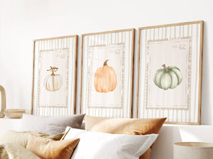 set of 3 watercolor pumpkin stamp wall art for fall decor