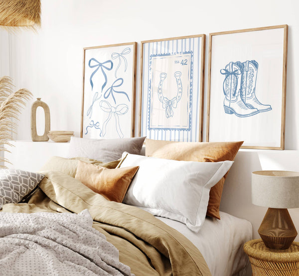 Trendy Blue Cowgirl Set of 15 Prints